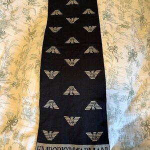 Emporio Armani Black and Gray Logo Scarf